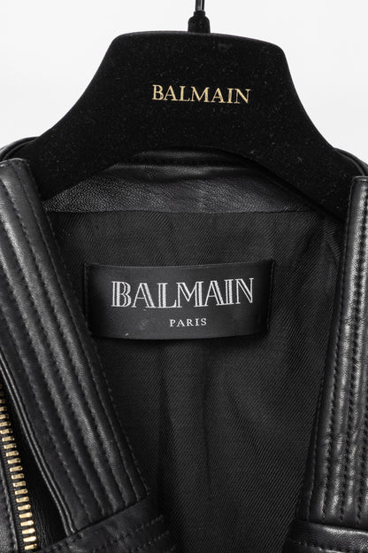 Balmain Black Lambskin-Leather Quilted Biker Jacket