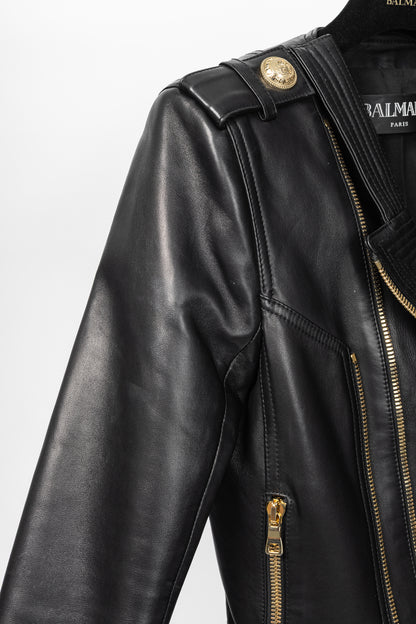 Balmain Black Lambskin-Leather Quilted Biker Jacket