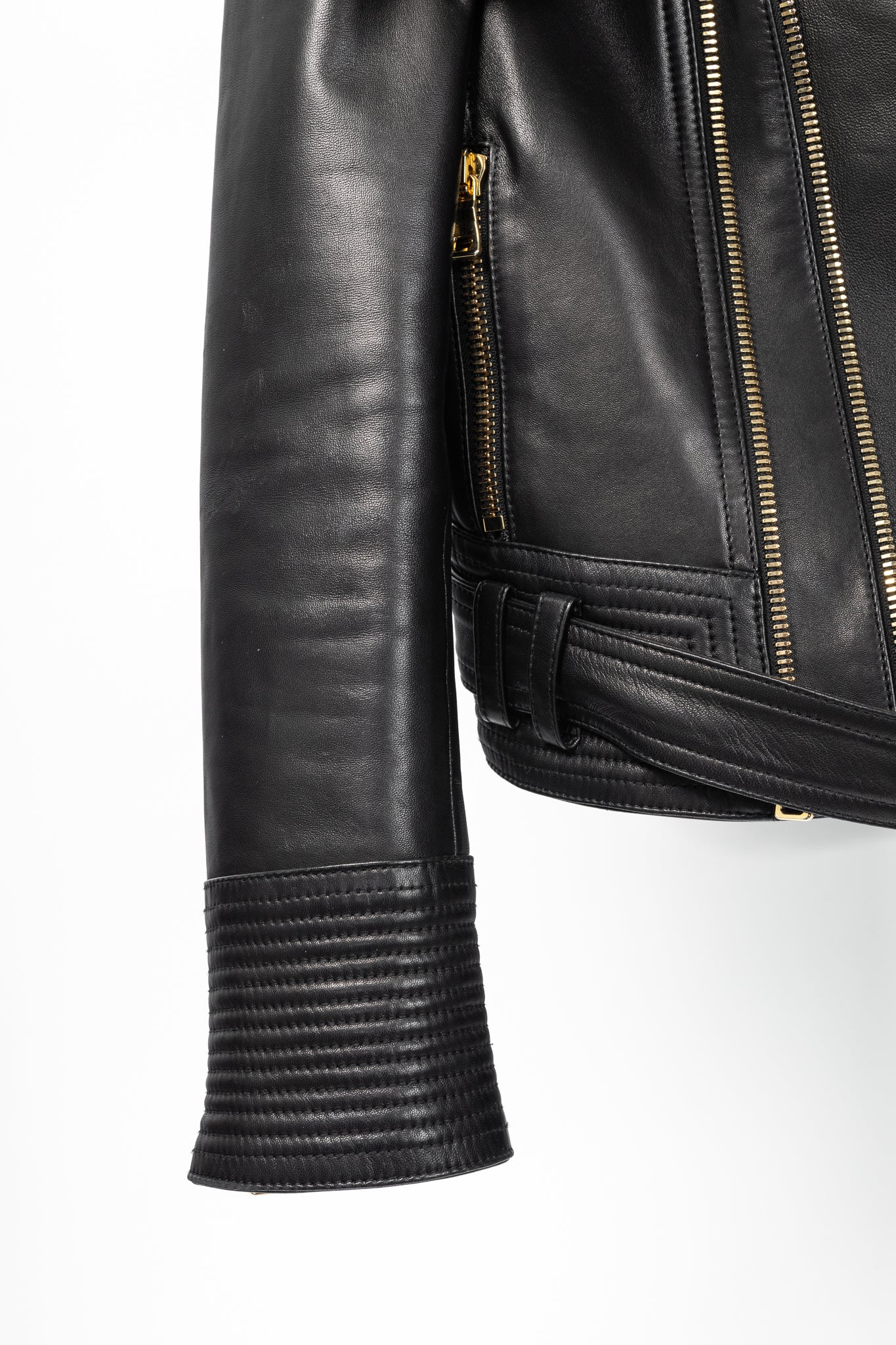 Balmain Black Lambskin-Leather Quilted Biker Jacket