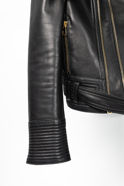 Balmain Black Lambskin-Leather Quilted Biker Jacket
