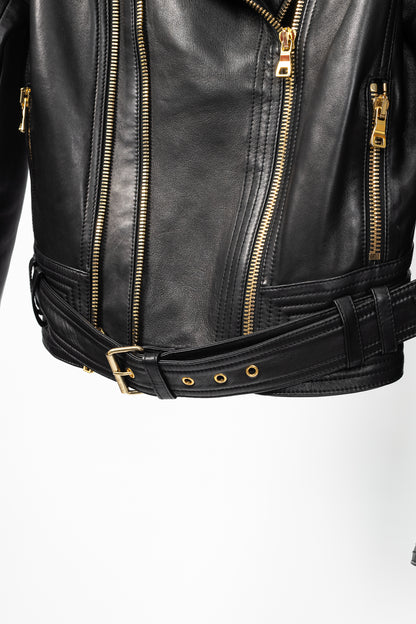 Balmain Black Lambskin-Leather Quilted Biker Jacket