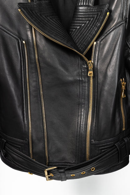 Balmain Black Lambskin-Leather Quilted Biker Jacket