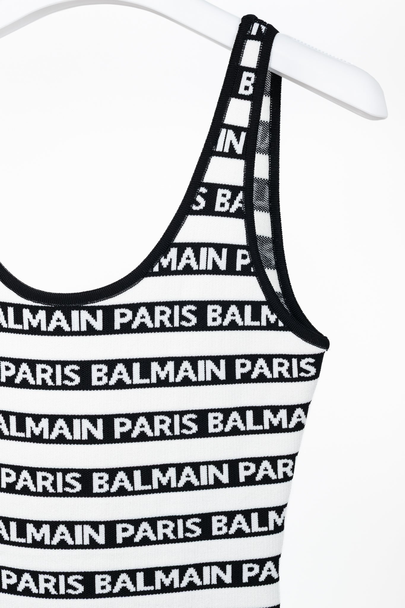 Balmain Black & White Knit All-Over Logo-Stripe Bodysuit