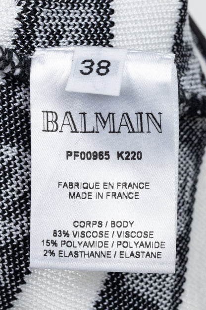 Balmain Black & White Knit All-Over Logo-Stripe Bodysuit