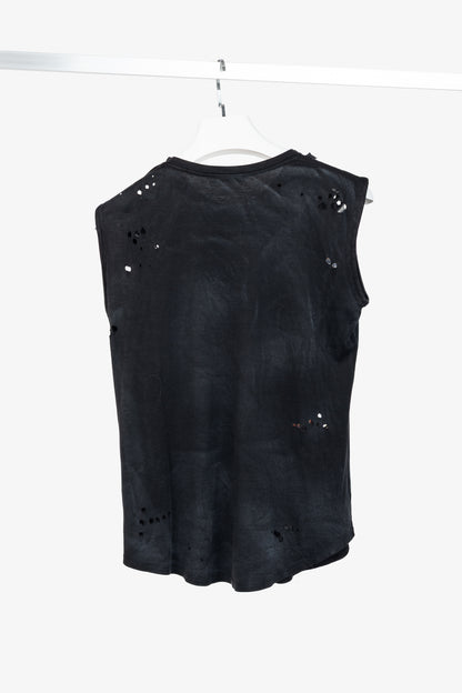Balmain Black Cotton Distressed 3-Button Graphic Tank