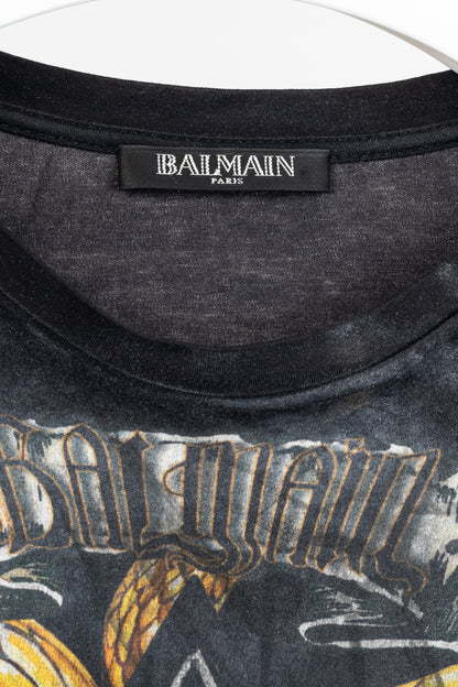 Balmain Black Cotton Distressed 3-Button Graphic Tank