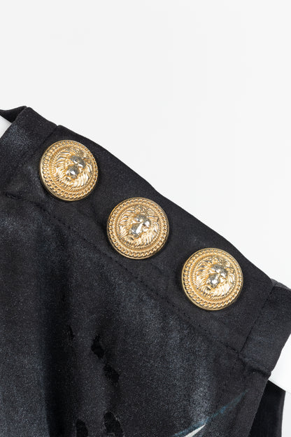 Balmain Black Cotton Distressed 3-Button Graphic Tank