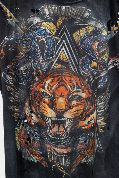 Balmain Black Cotton Distressed 3-Button Graphic Tank