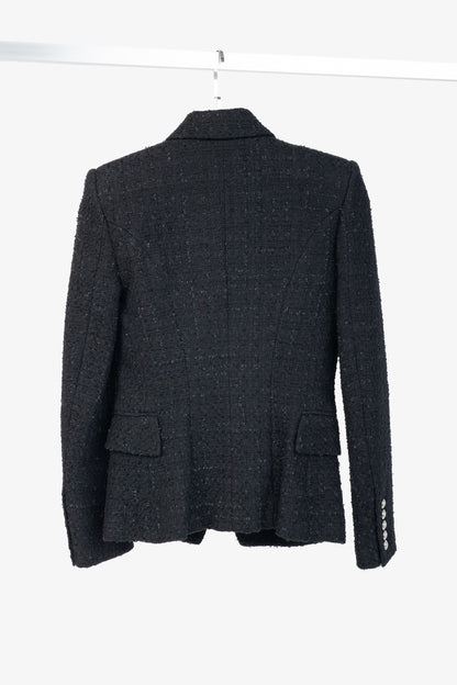 Balmain SS/19 Black Cotton Tweed Double-Breasted Blazer