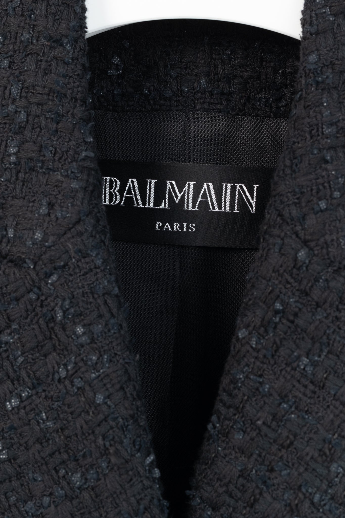 Balmain SS/19 Black Cotton Tweed Double-Breasted Blazer