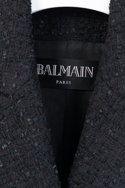 Balmain SS/19 Black Cotton Tweed Double-Breasted Blazer