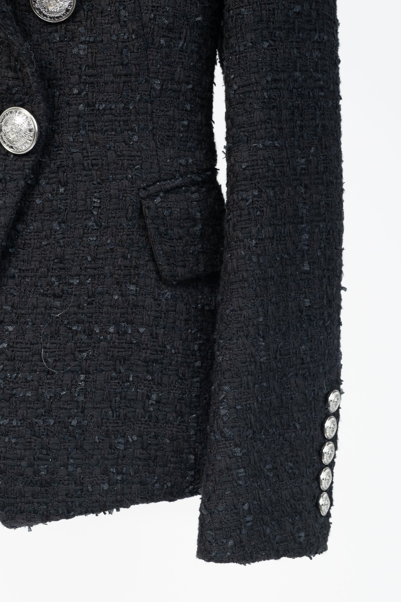 Balmain SS/19 Black Cotton Tweed Double-Breasted Blazer