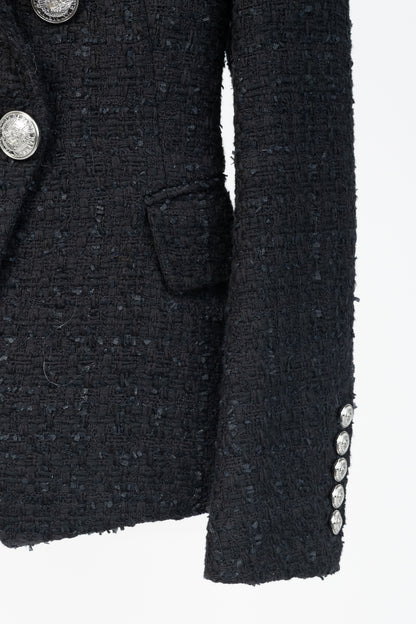 Balmain SS/19 Black Cotton Tweed Double-Breasted Blazer