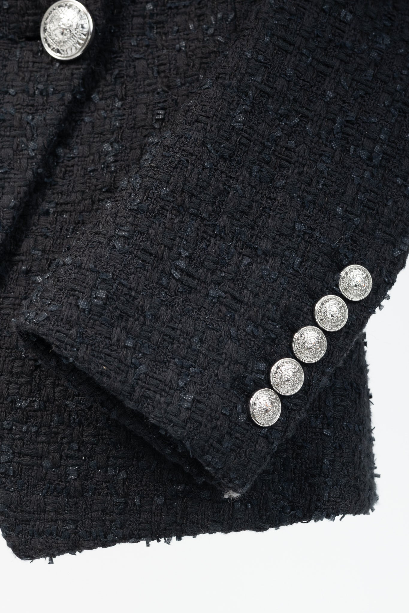Balmain SS/19 Black Cotton Tweed Double-Breasted Blazer