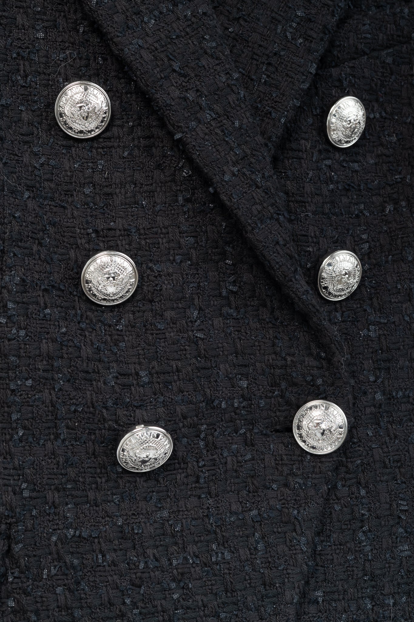 Balmain SS/19 Black Cotton Tweed Double-Breasted Blazer