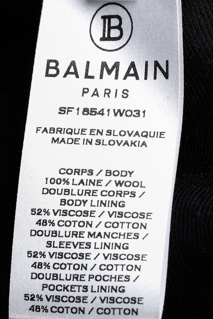 Balmain Golden Crest Button Black Wool Overcoat