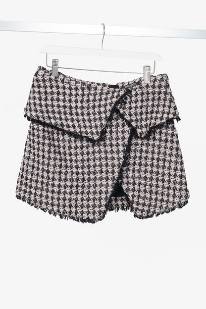 Balmain Pink & Black Sequin Houndstooth Tweed Wrap Mini Skirt