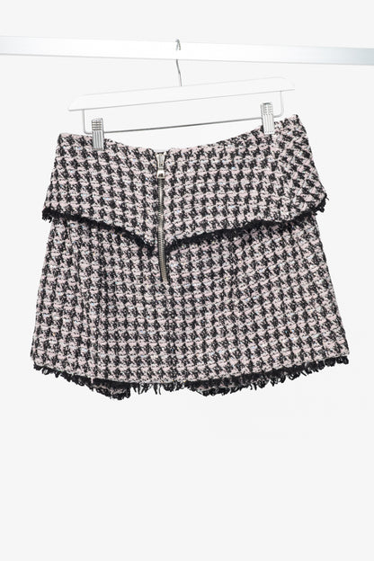 Balmain Pink & Black Sequin Houndstooth Tweed Wrap Mini Skirt