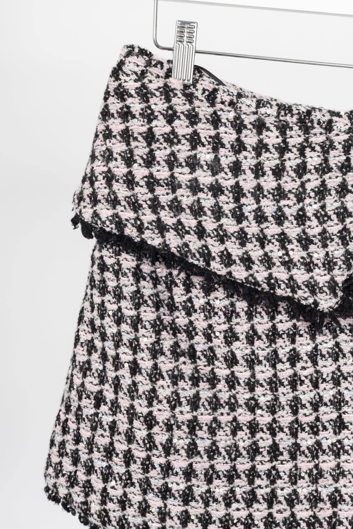 Balmain Pink & Black Sequin Houndstooth Tweed Wrap Mini Skirt
