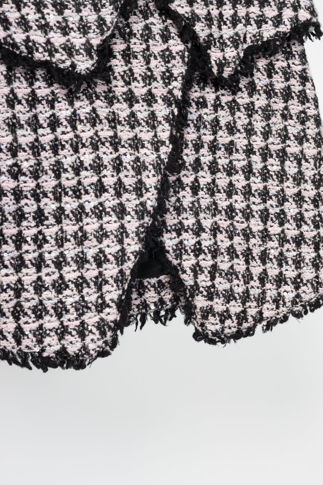 Balmain Pink & Black Sequin Houndstooth Tweed Wrap Mini Skirt