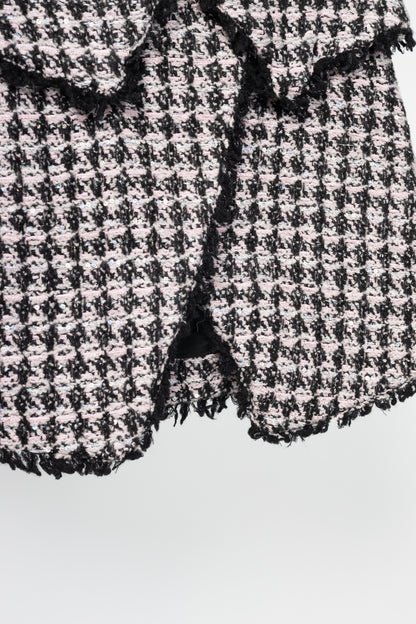 Balmain Pink & Black Sequin Houndstooth Tweed Wrap Mini Skirt