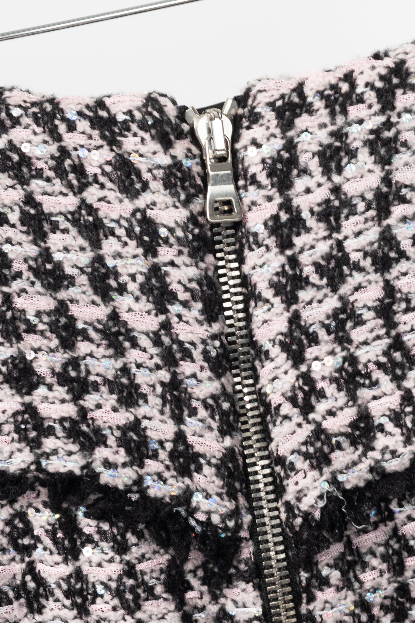 Balmain Pink & Black Sequin Houndstooth Tweed Wrap Mini Skirt