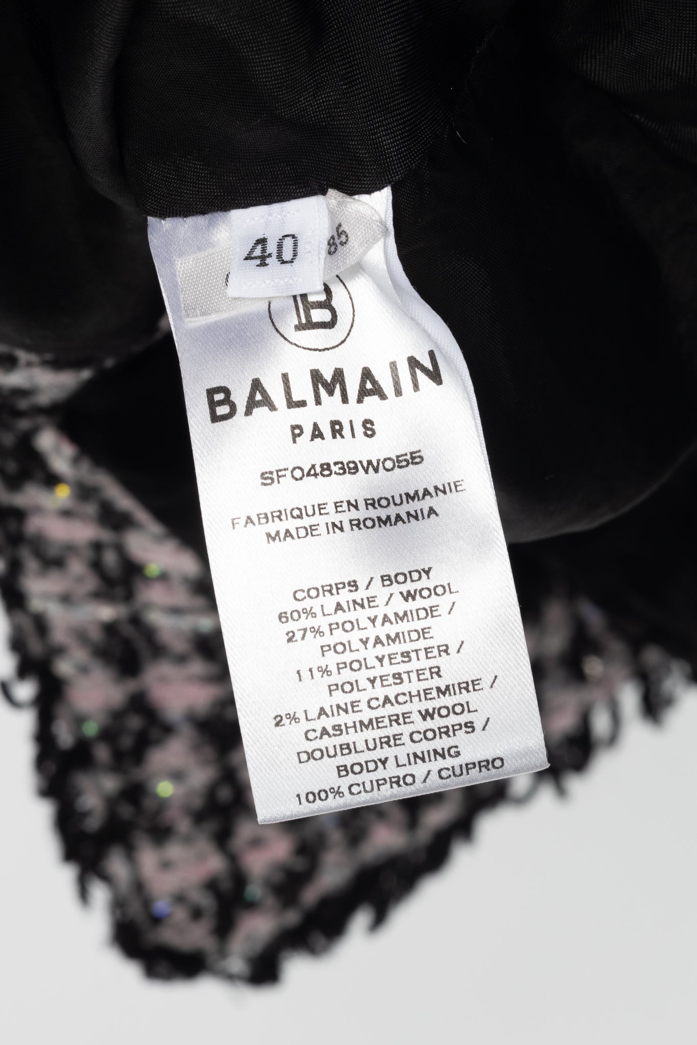 Balmain Pink & Black Sequin Houndstooth Tweed Wrap Mini Skirt