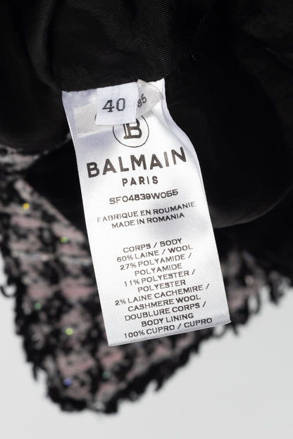 Balmain Pink & Black Sequin Houndstooth Tweed Wrap Mini Skirt