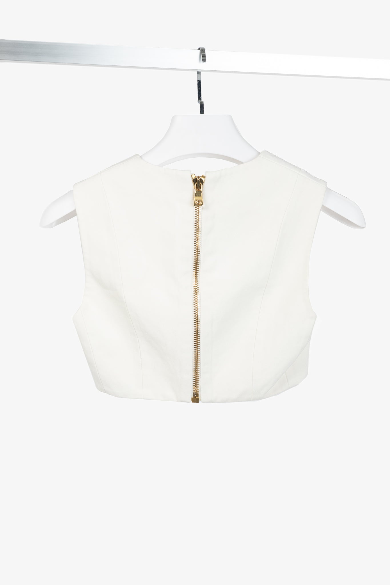Balmain White Crepe Square-Neck Cropped Bustier