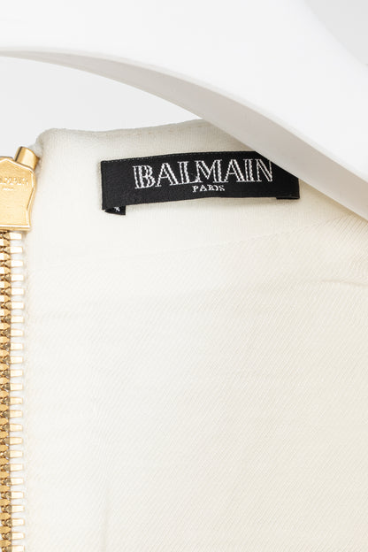 Balmain White Crepe Square-Neck Cropped Bustier