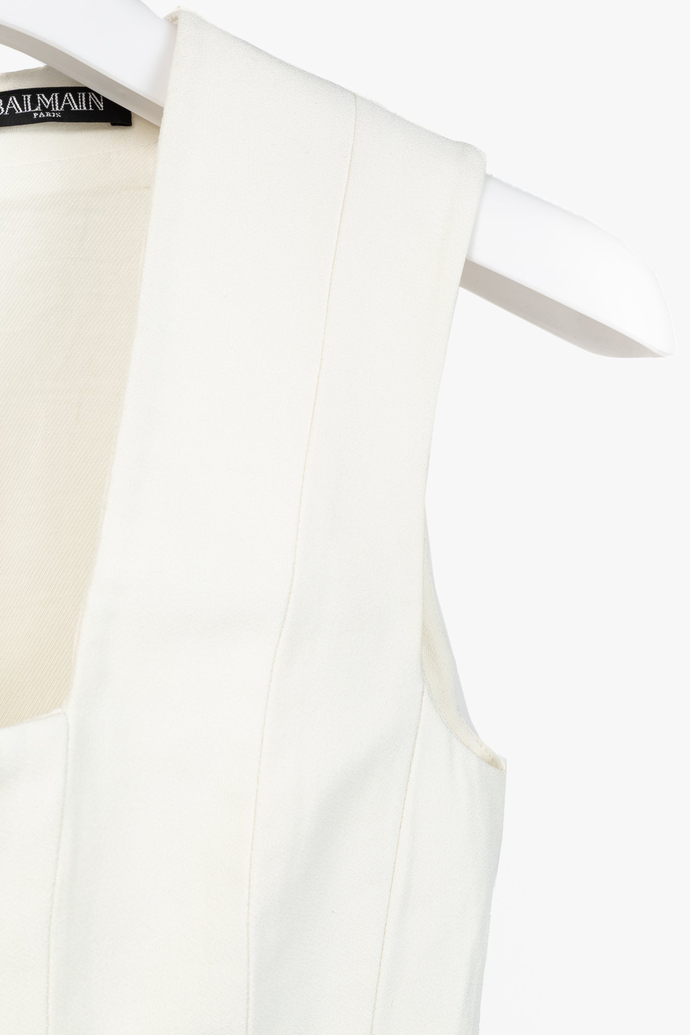 Balmain White Crepe Square-Neck Cropped Bustier