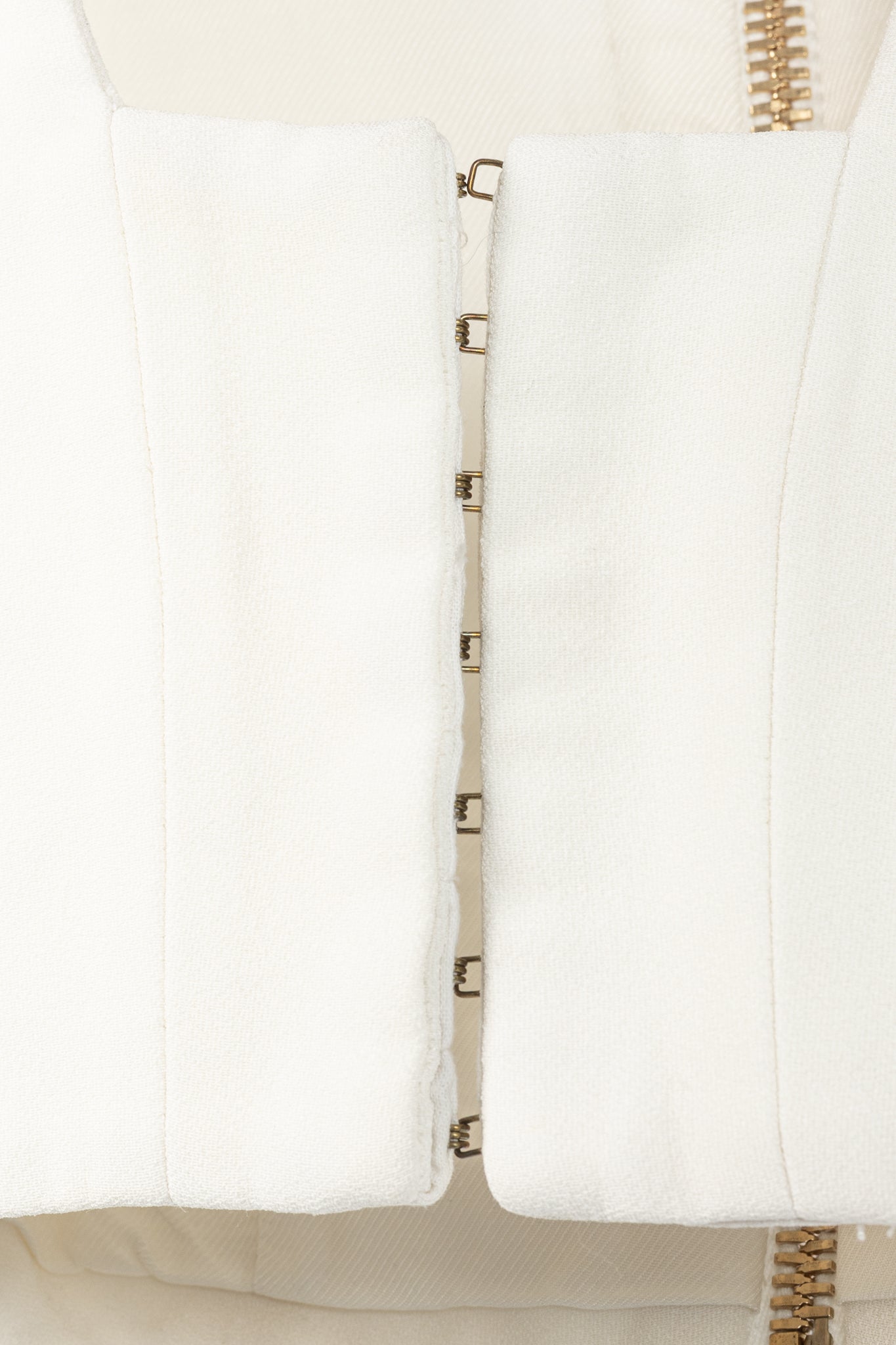 Balmain White Crepe Square-Neck Cropped Bustier
