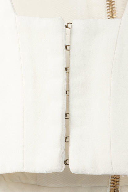 Balmain White Crepe Square-Neck Cropped Bustier
