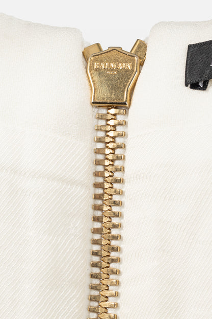 Balmain White Crepe Square-Neck Cropped Bustier