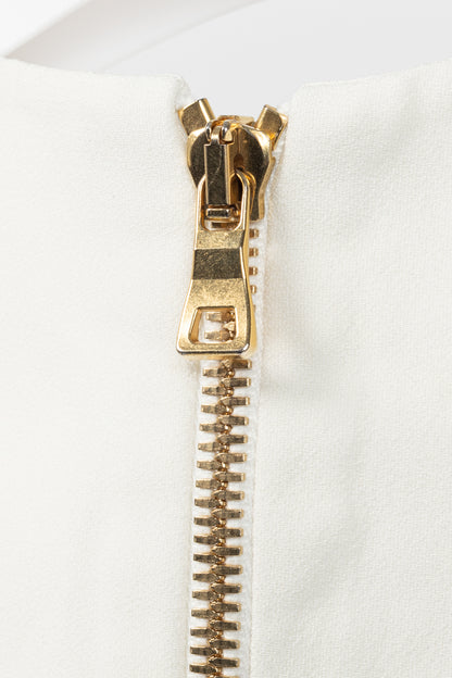 Balmain White Crepe Square-Neck Cropped Bustier