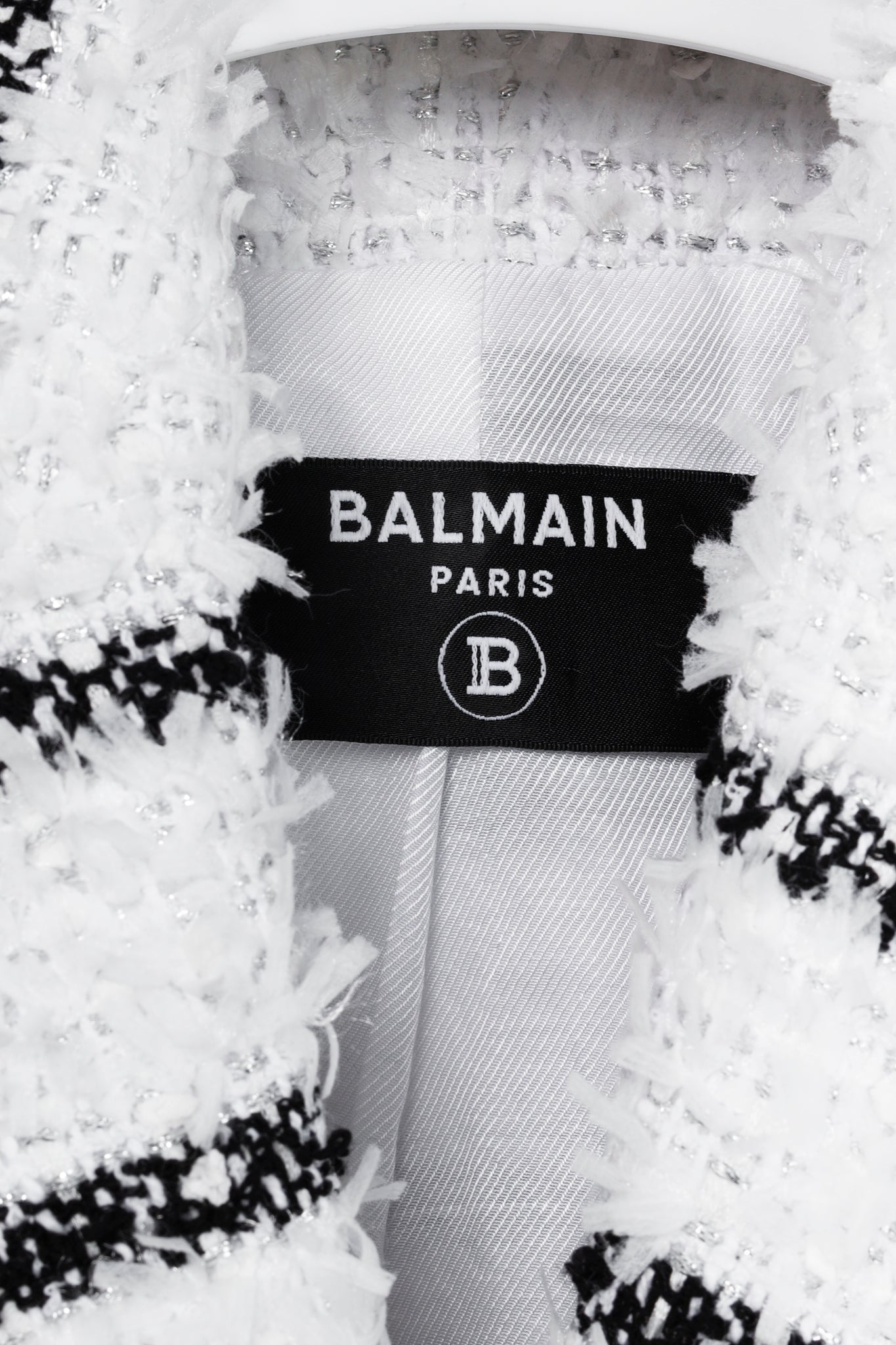 Balmain Black White Silver Bouclé Striped Tweed Blazer