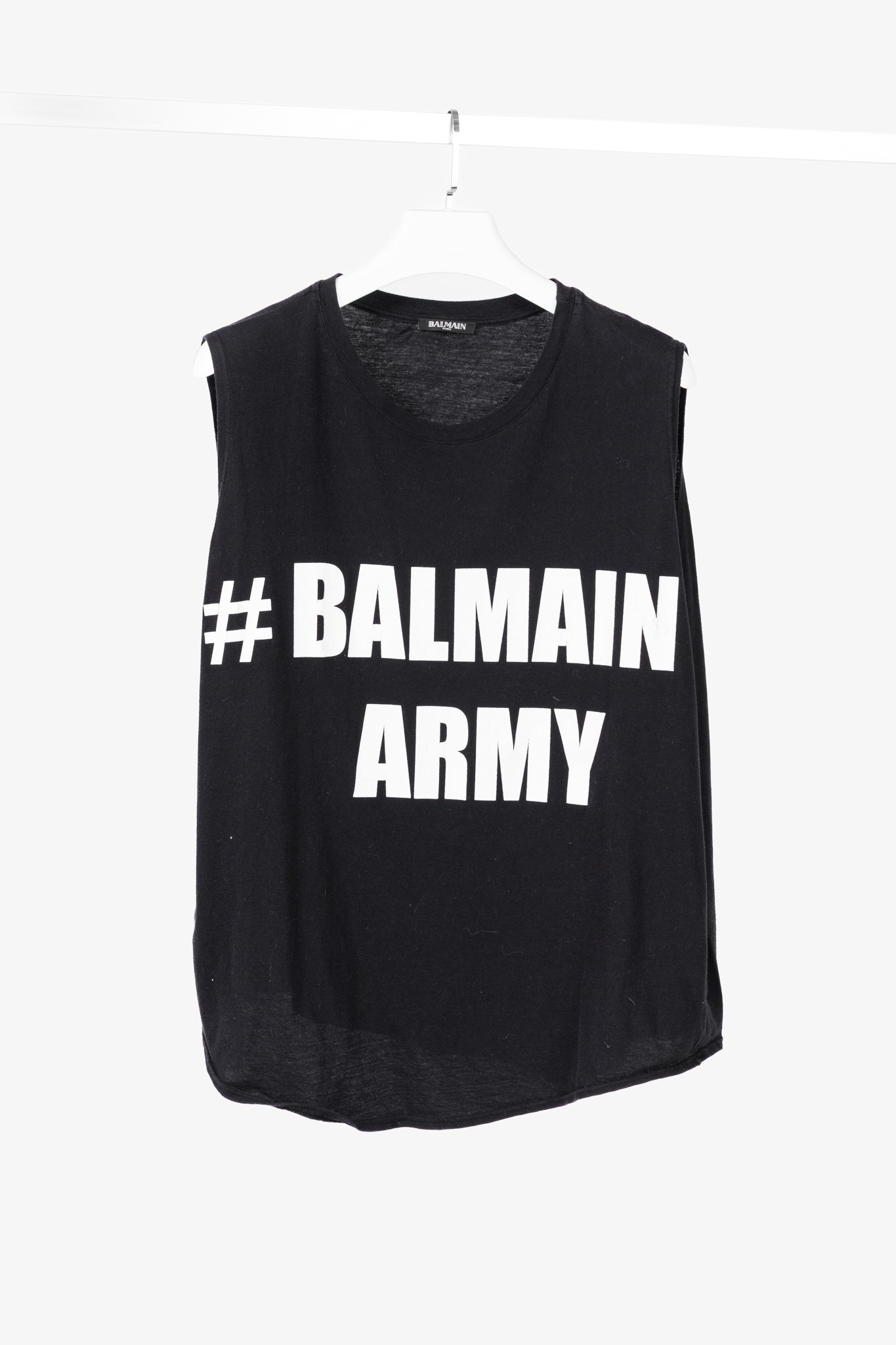 Balmain Black Cotton "#Balmain Army" Graphic Muscle Tank
