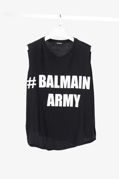 Balmain Black Cotton "#Balmain Army" Graphic Muscle Tank