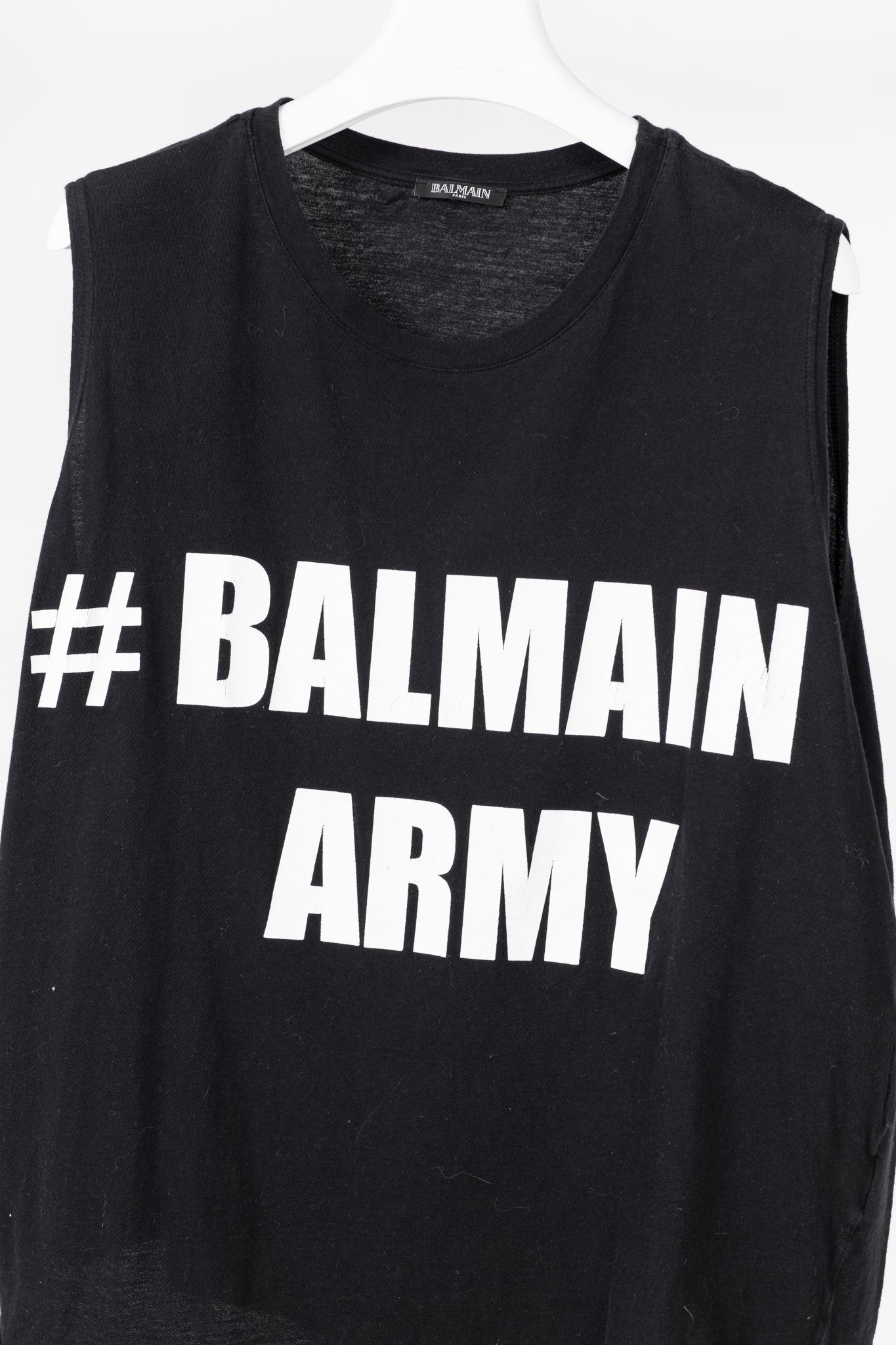 Balmain Black Cotton "#Balmain Army" Graphic Muscle Tank