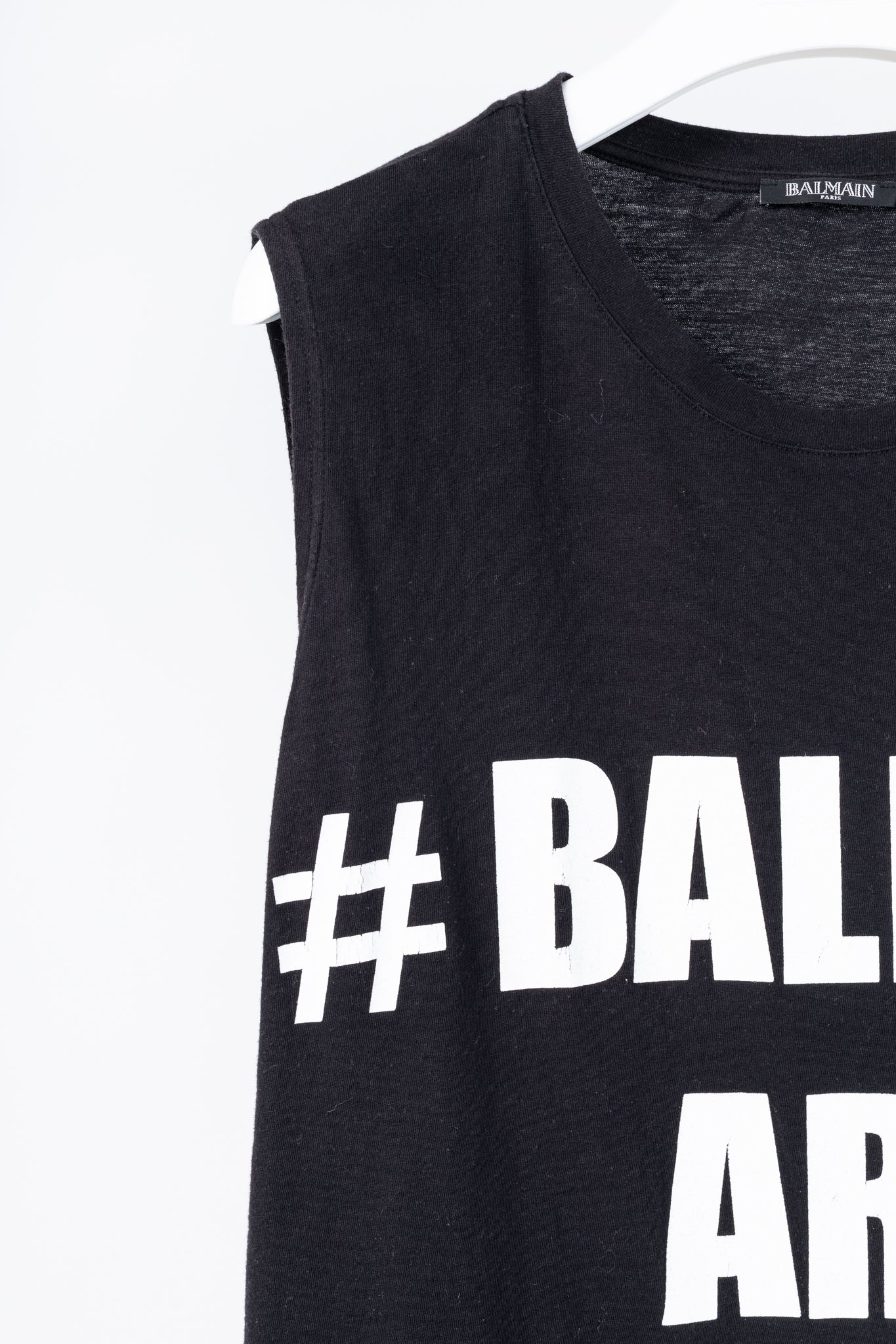 Balmain Black Cotton "#Balmain Army" Graphic Muscle Tank