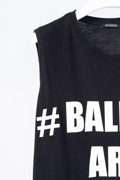 Balmain Black Cotton "#Balmain Army" Graphic Muscle Tank