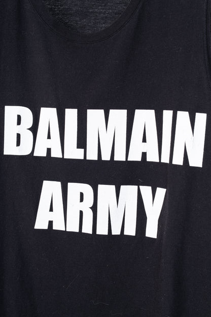 Balmain Black Cotton "#Balmain Army" Graphic Muscle Tank
