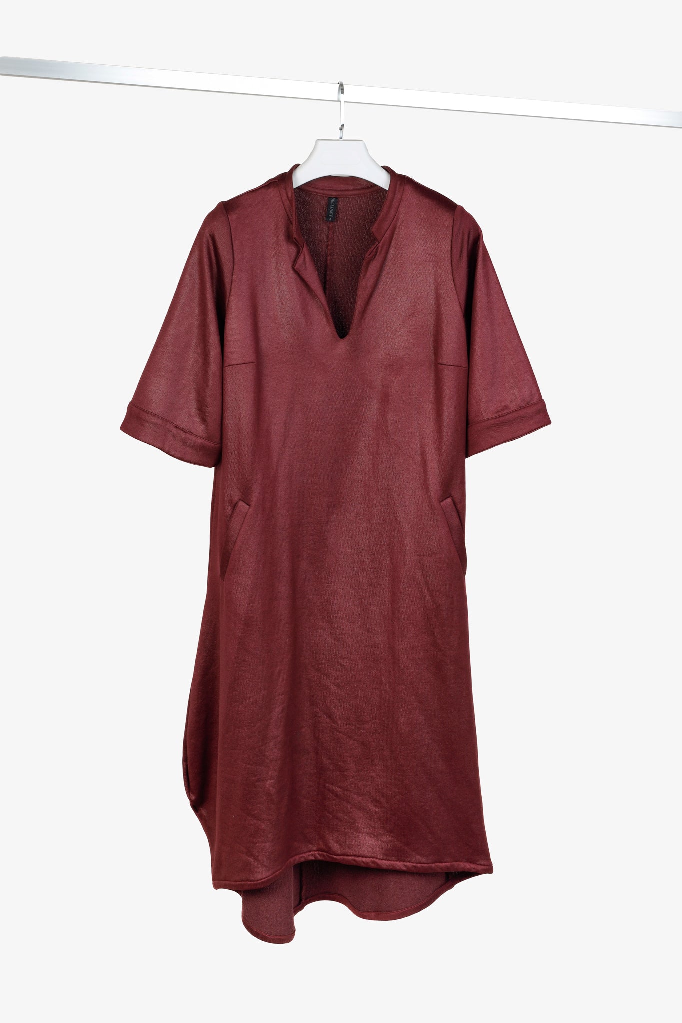 Bellinky Burgundy Shiny French Terry Maxi Dress