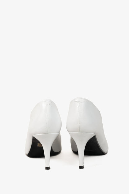Billi Bi White Leather Pointed-Toe Pumps