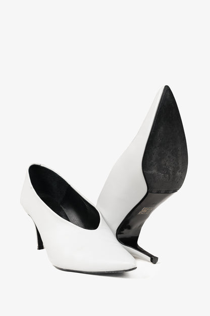 Billi Bi White Leather Pointed-Toe Pumps