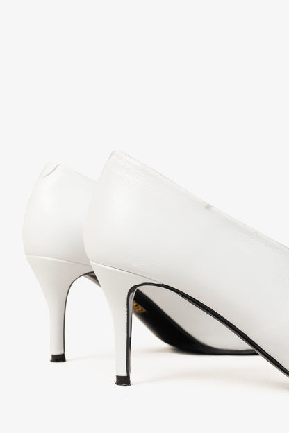 Billi Bi White Leather Pointed-Toe Pumps
