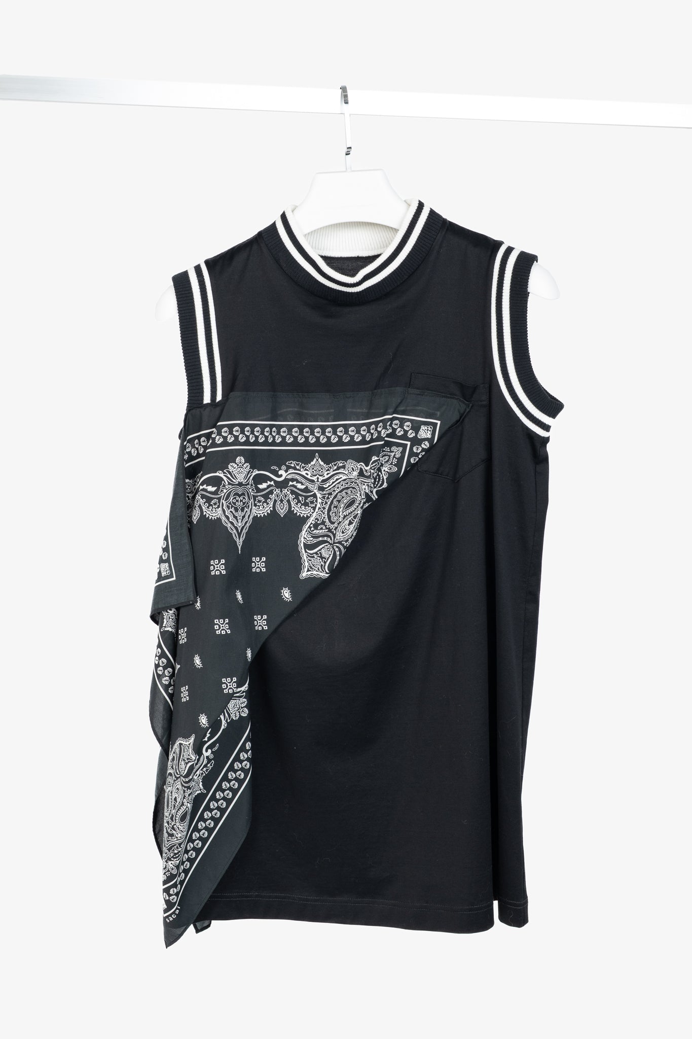 Sacai R/19 Black Cotton-Jersey Bandana-Drape Tank