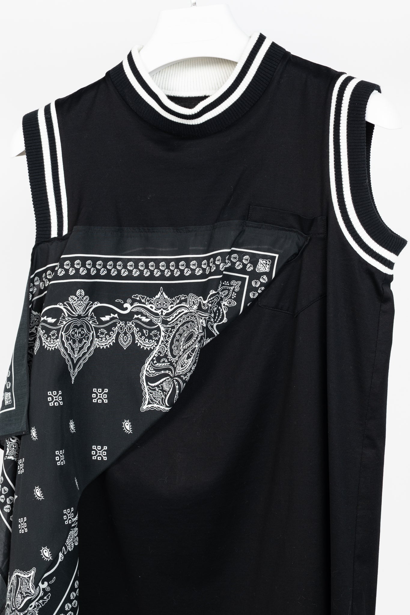 Sacai R/19 Black Cotton-Jersey Bandana-Drape Tank