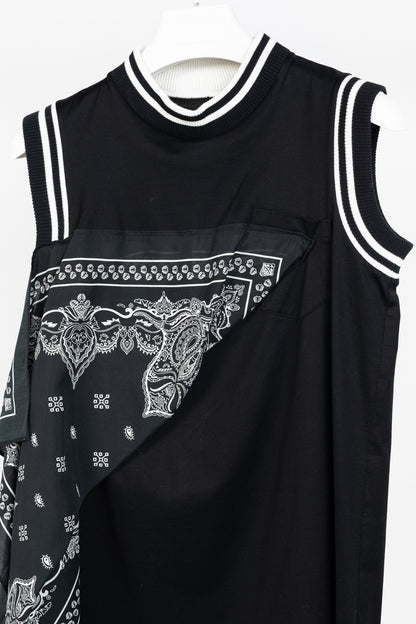 Sacai R/19 Black Cotton-Jersey Bandana-Drape Tank