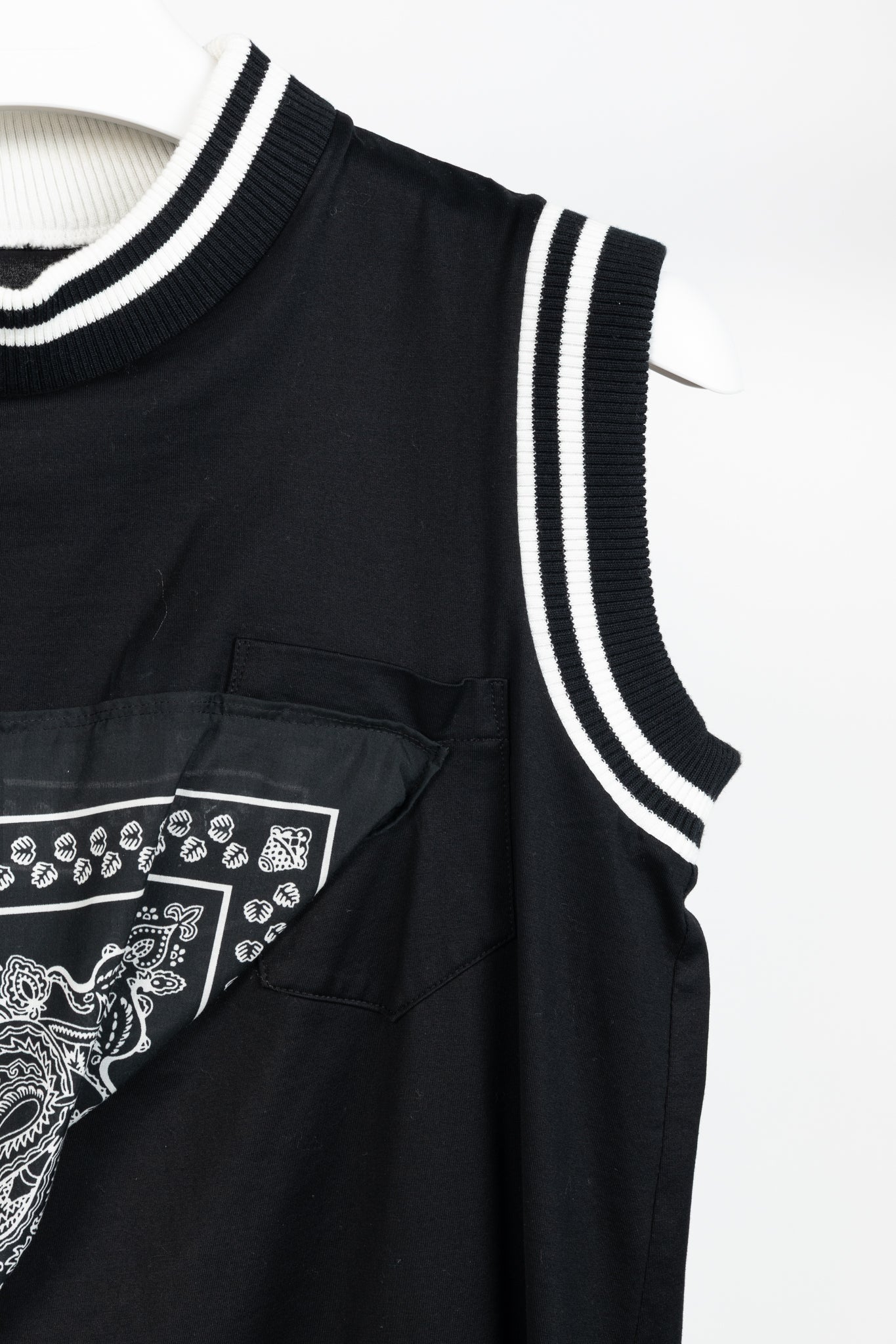 Sacai R/19 Black Cotton-Jersey Bandana-Drape Tank